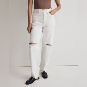 Madewell White Distressed Jean Women's Baggy Straight Jeans sz 30
